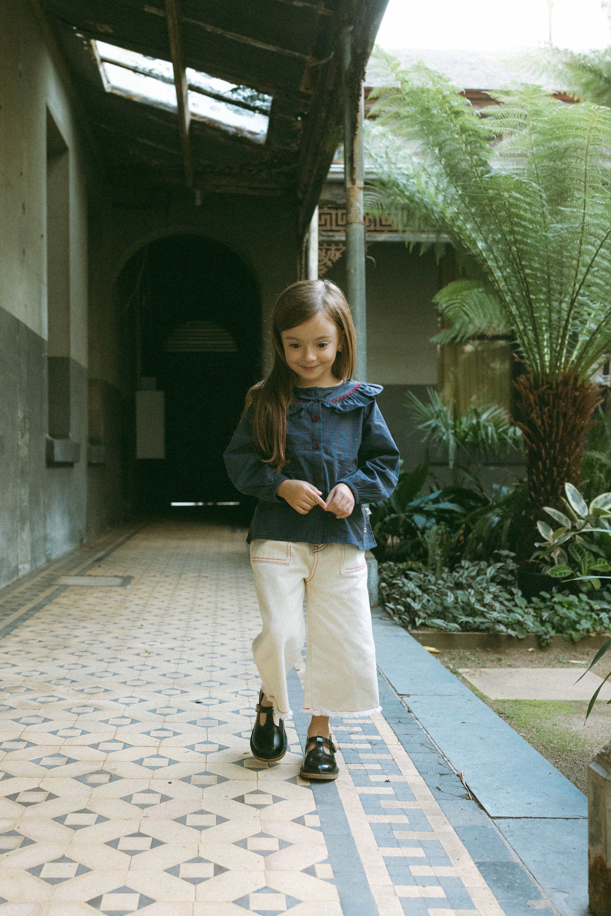 Twilight Gingham Blouse Navy - Model