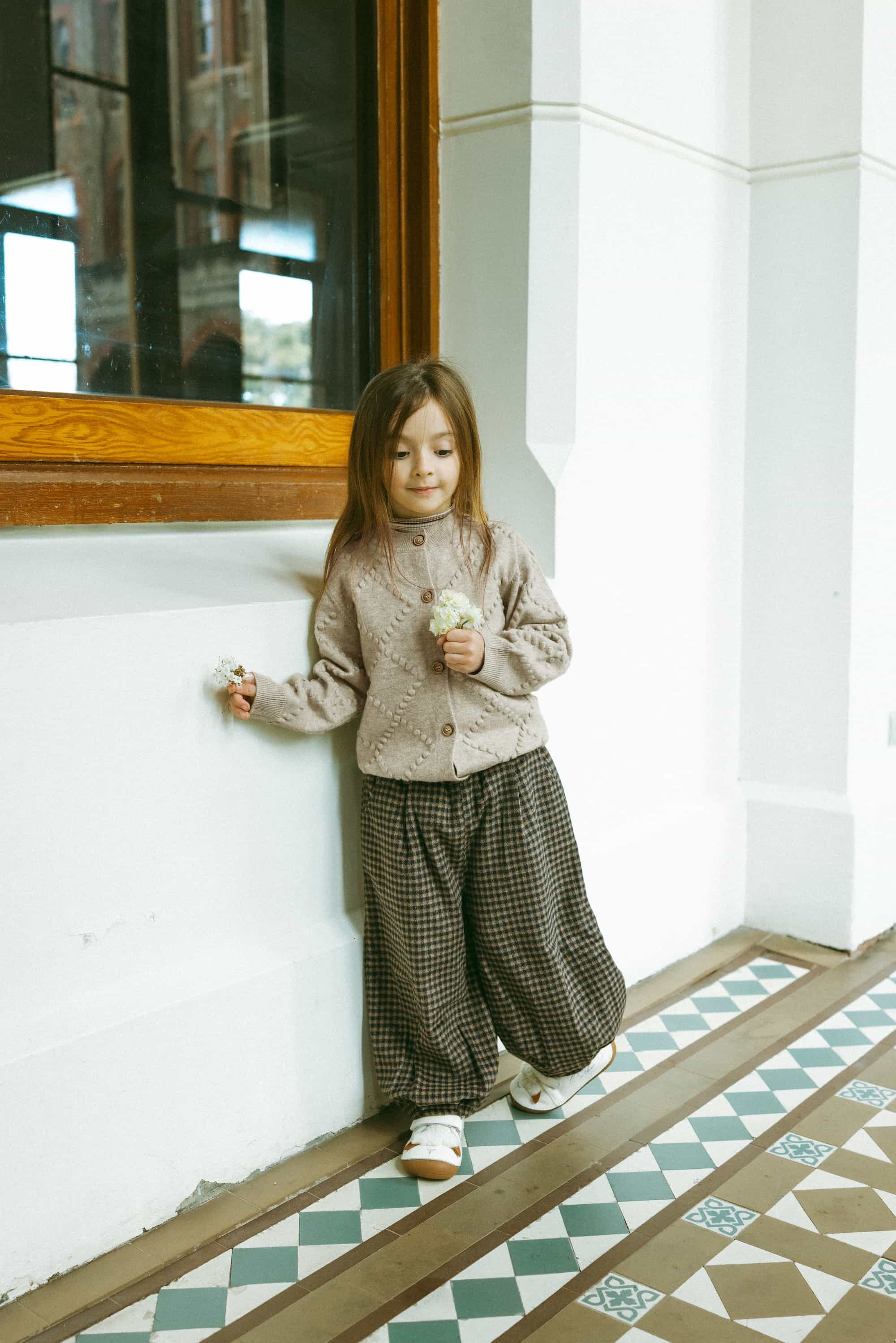 Argyle Dot Knit Cardigan Taupe - Model