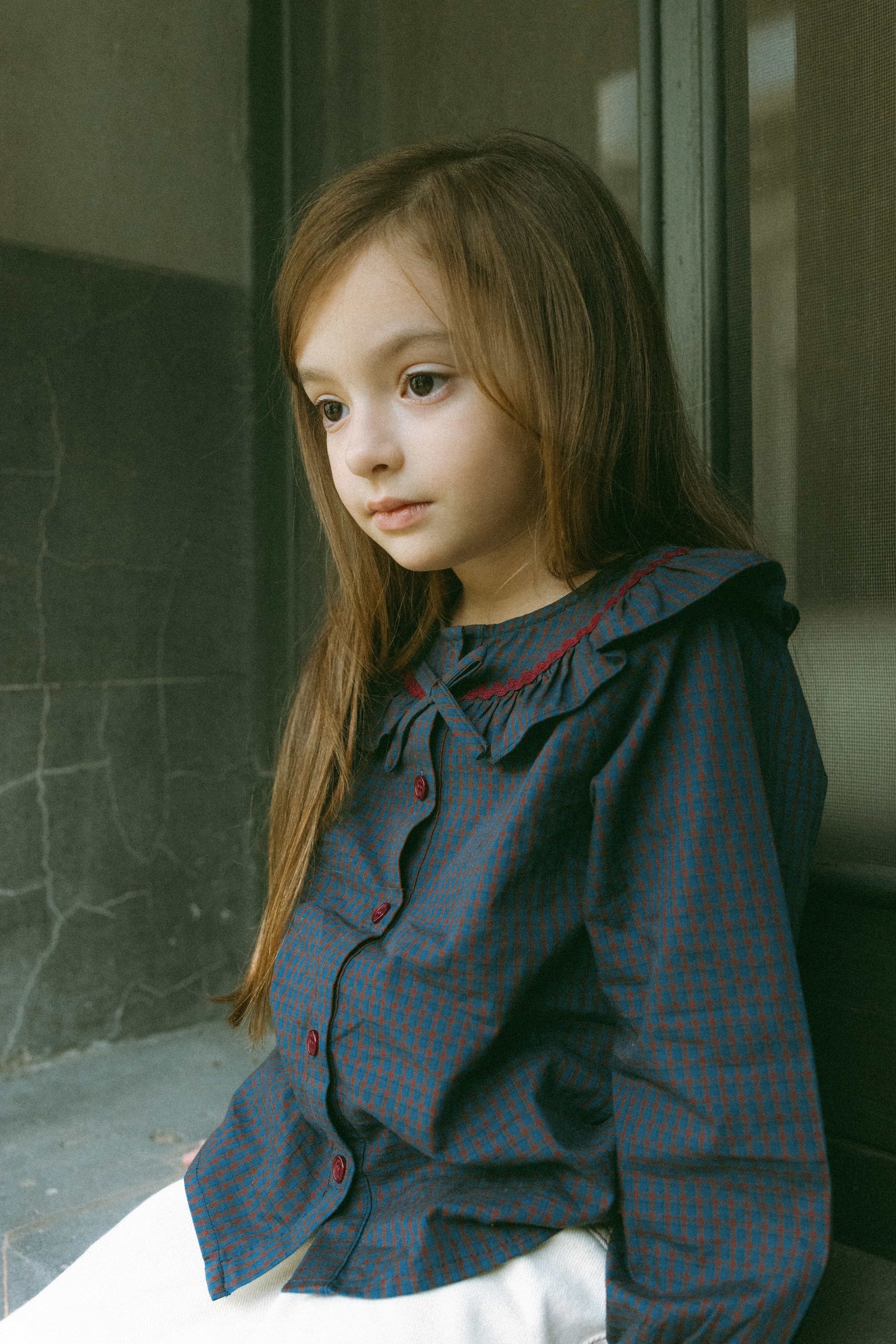 Twilight Gingham Blouse Navy - Model