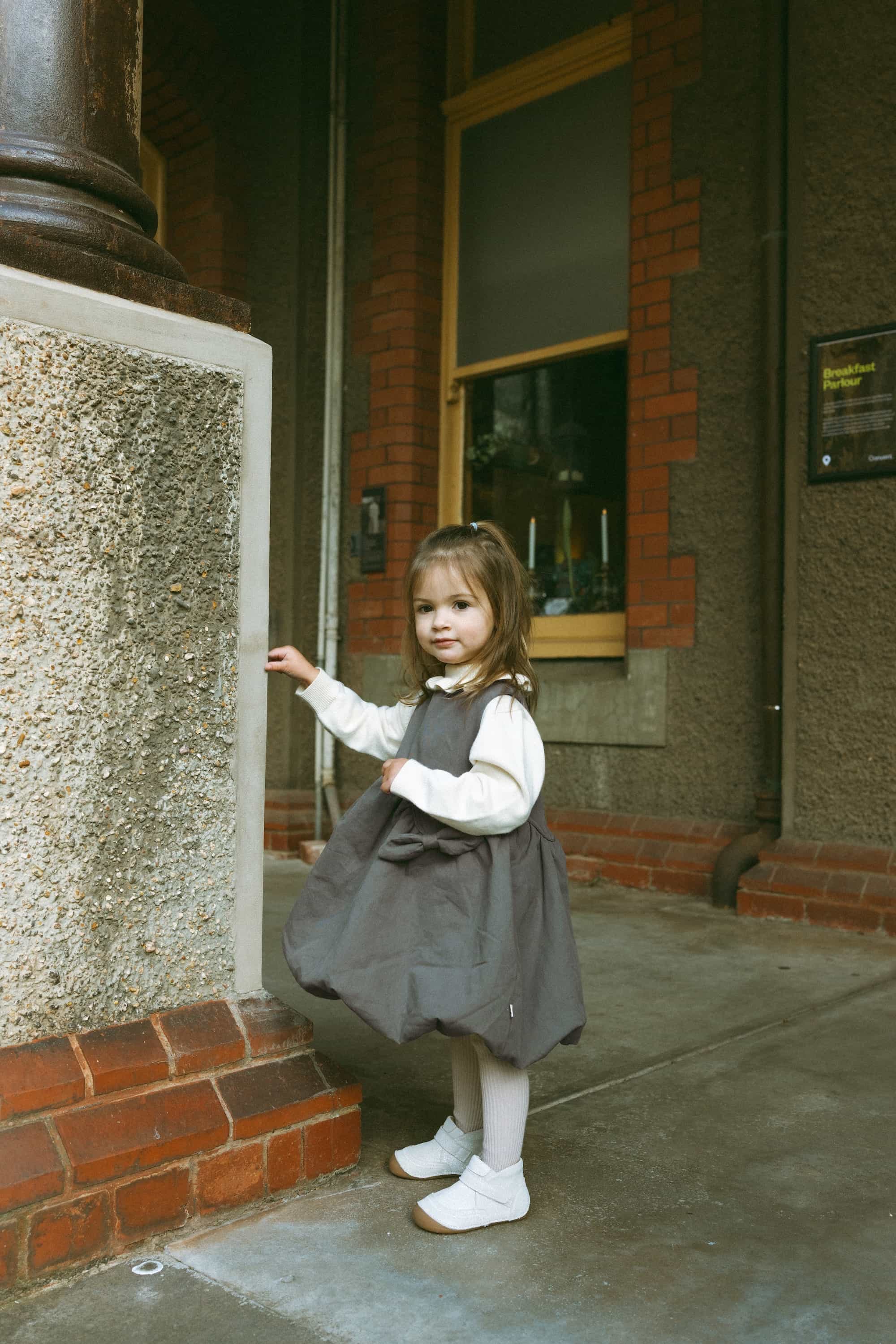 Quilted Puffy Bubble Dress Mist Grey - Model