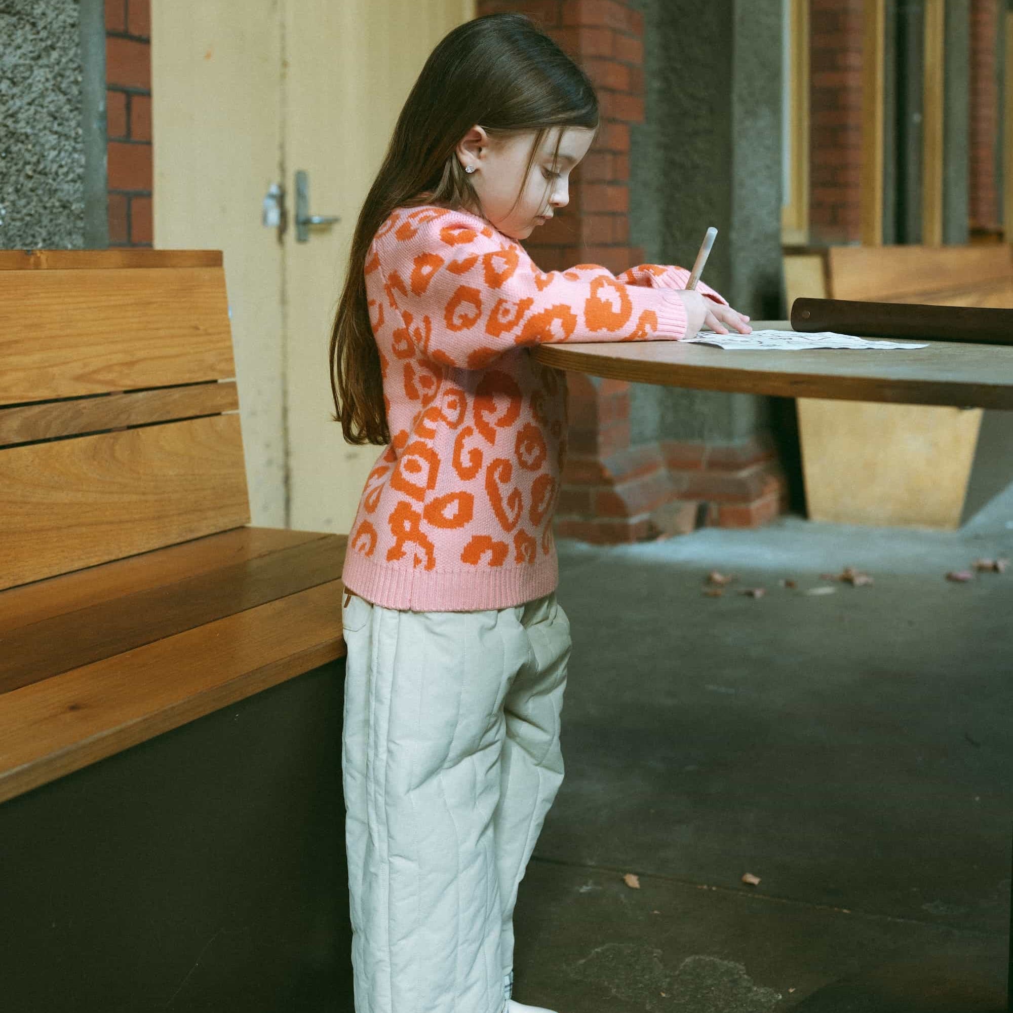 Leopard Print Wool Sweater Peach Pink - Model