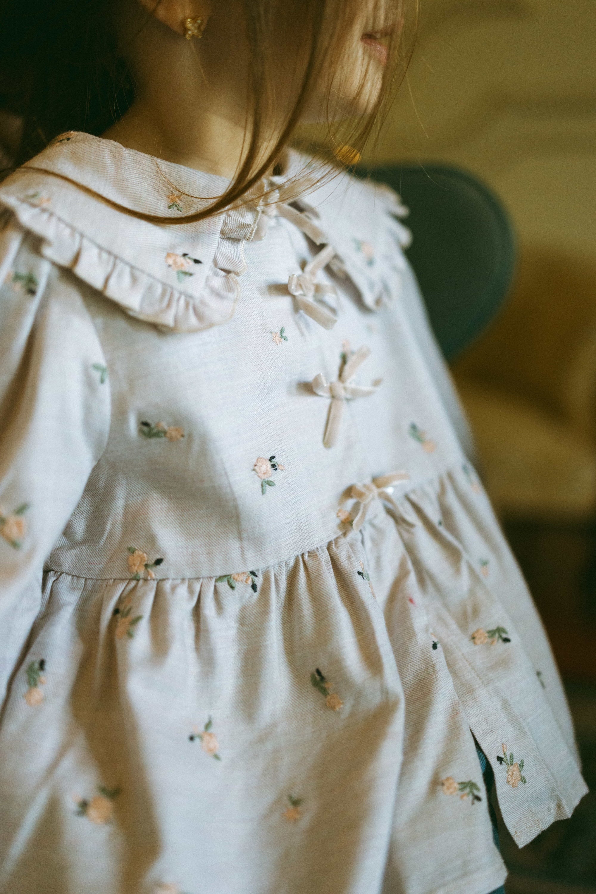Rose Embroidered Blouse Mist Gray - Model