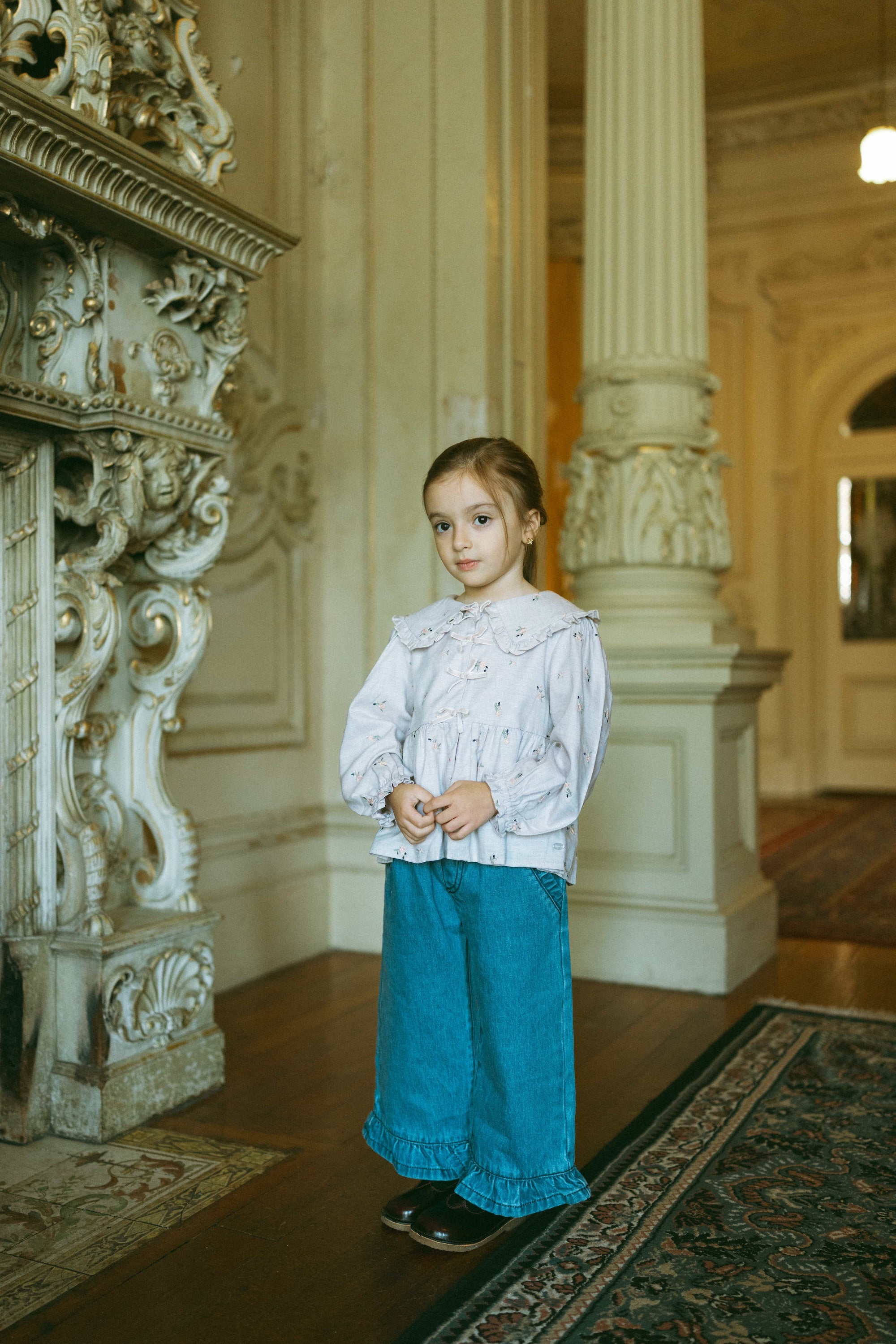 Rose Embroidered Blouse Mist Gray - Model