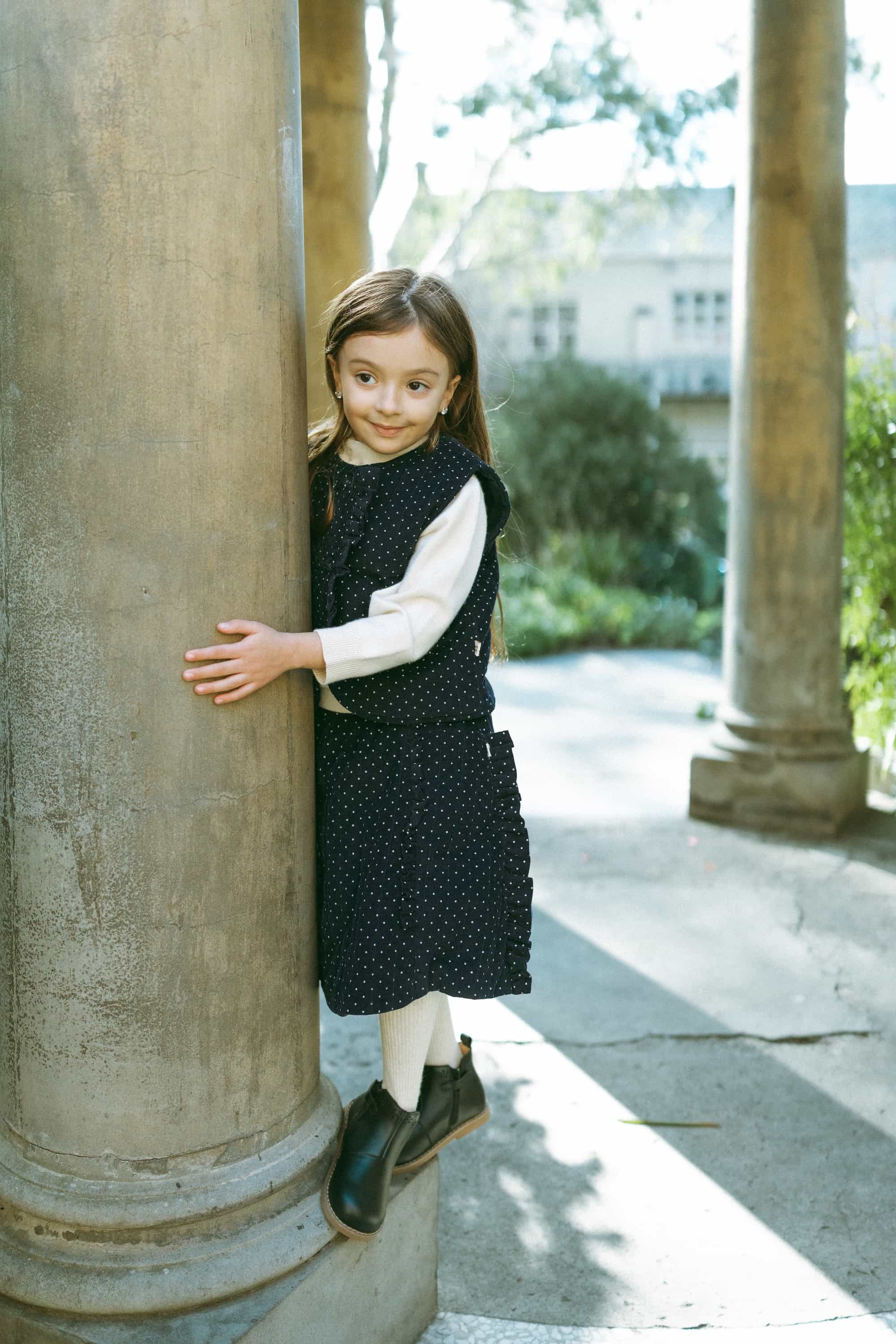 Polka Dot Corduroy Vest Navy - Model