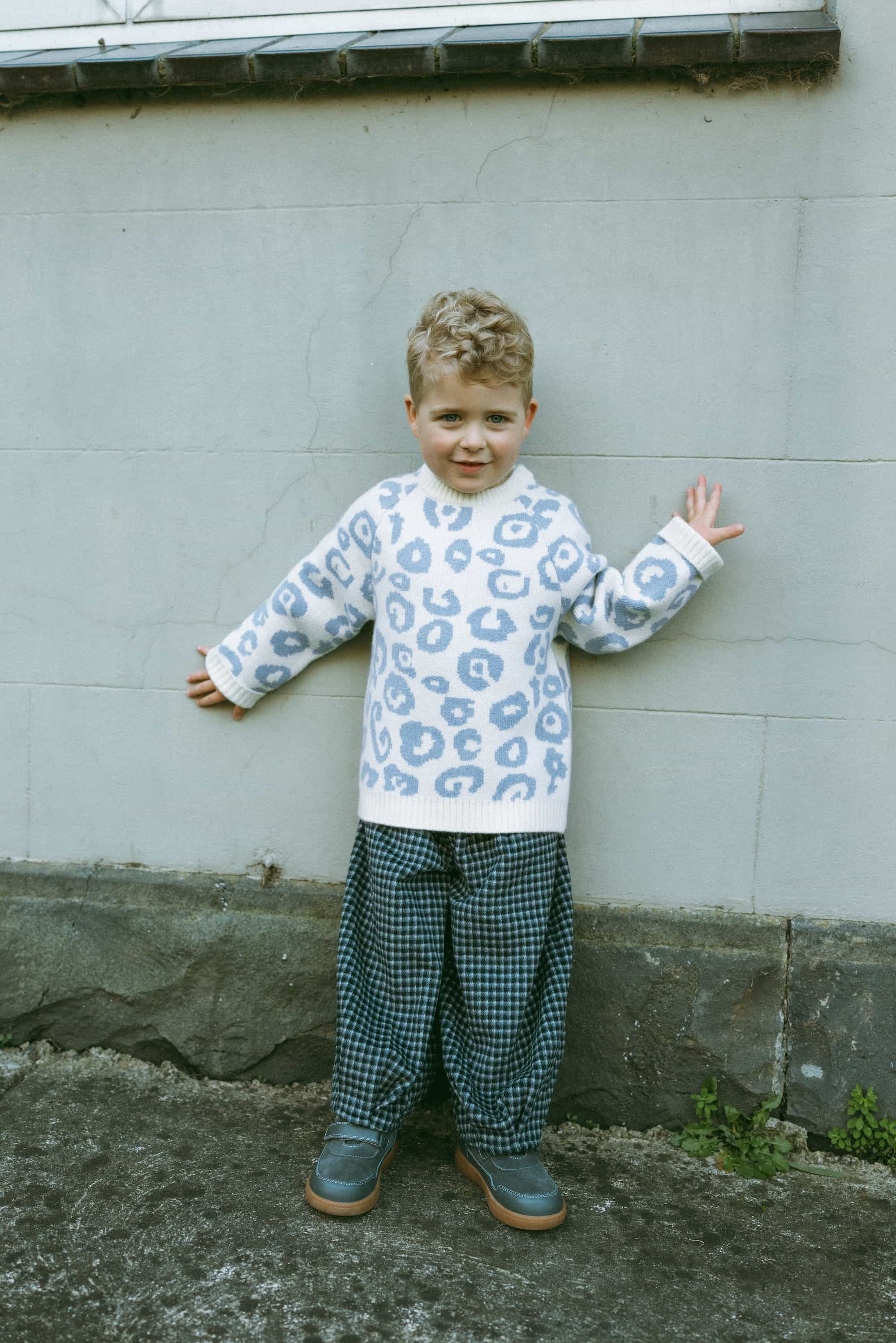 Leopard Print Wool Sweater Sky Blue - Model