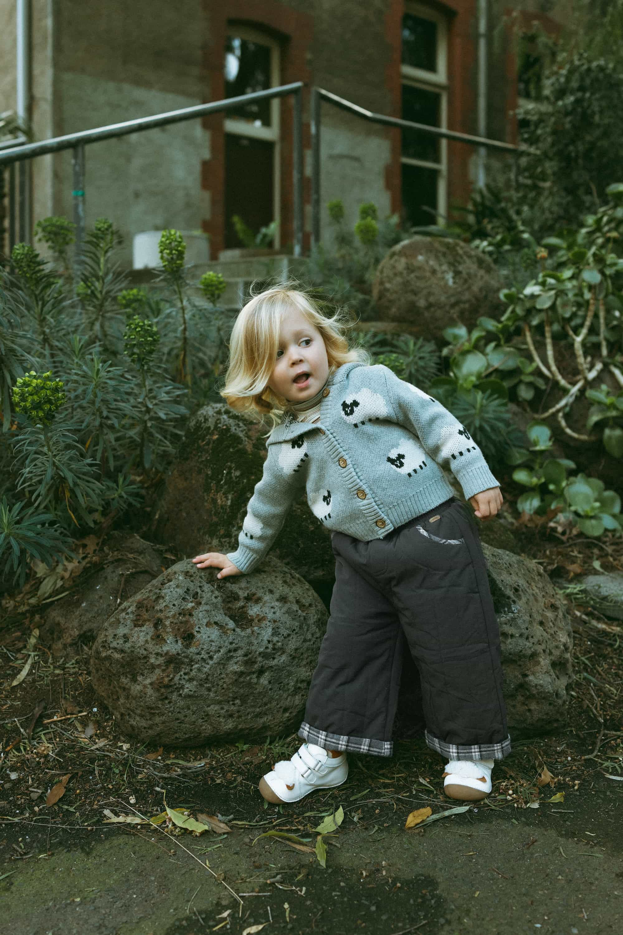 Quilted Plaid Pants Slate Grey - Model