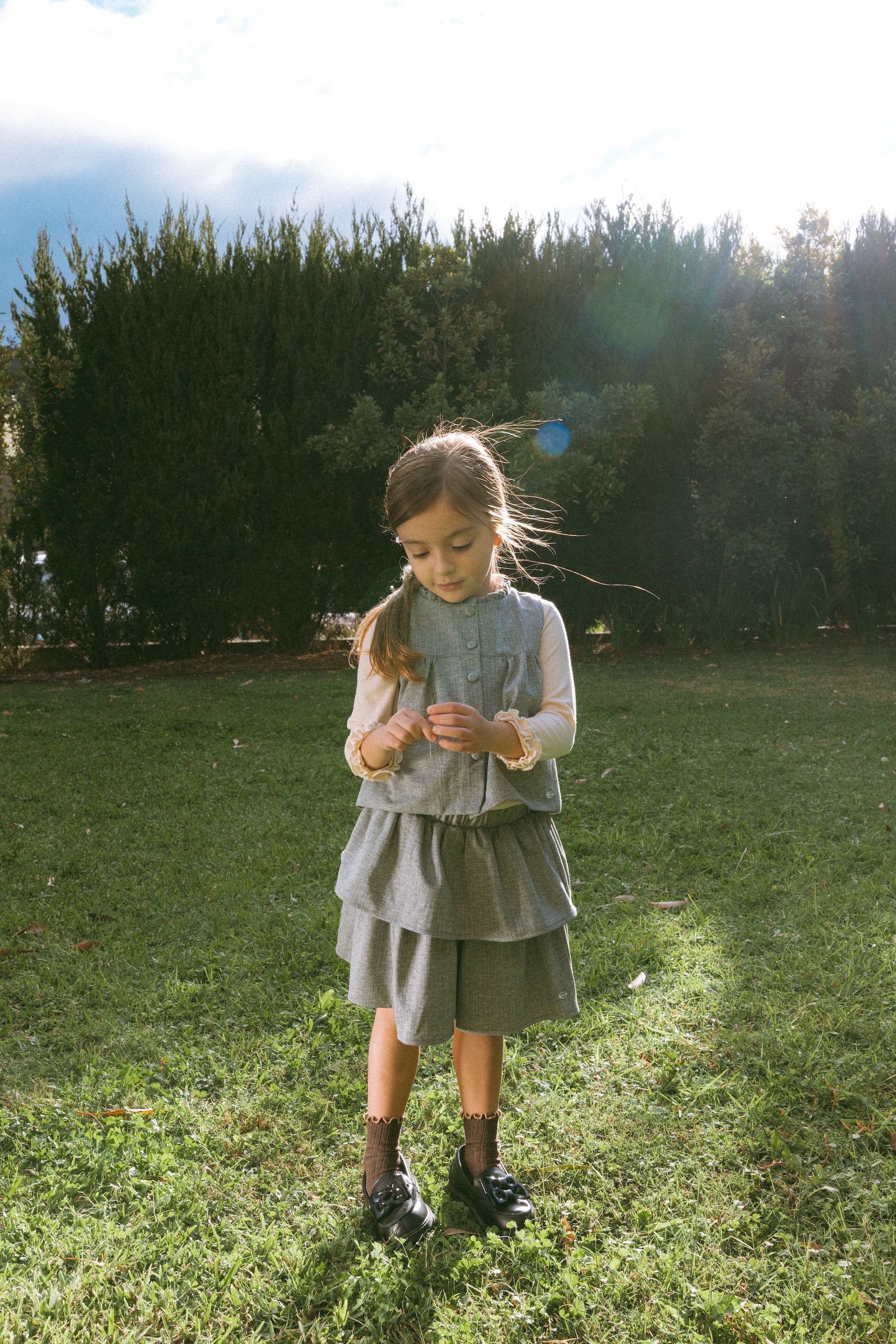 Gray Herringbone Skirt Mid Gray - Model