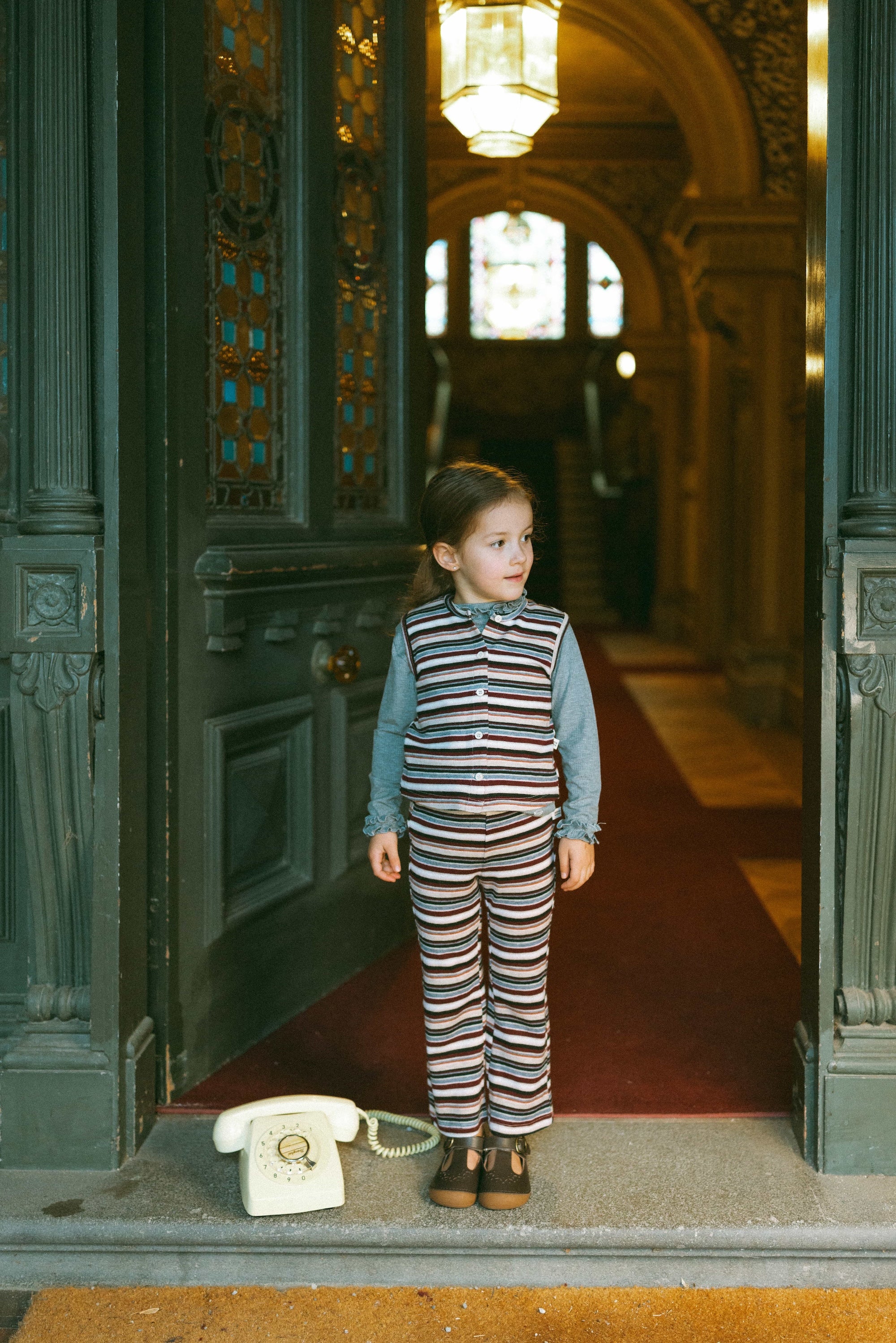 Maple Striped Flared Pants Plum Jam - Model