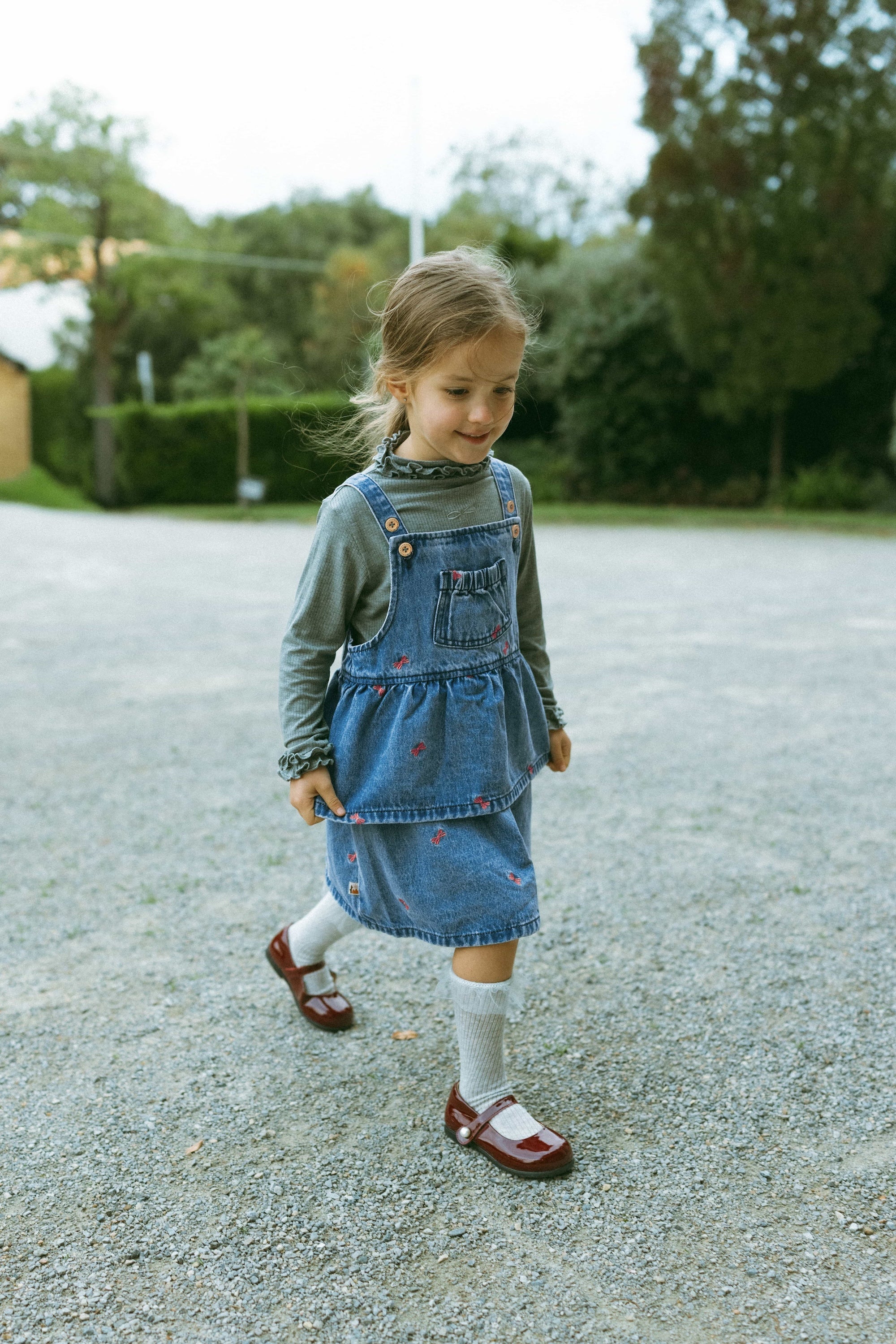Bow Embroidered Denim Jumper Skirt Denim - Model