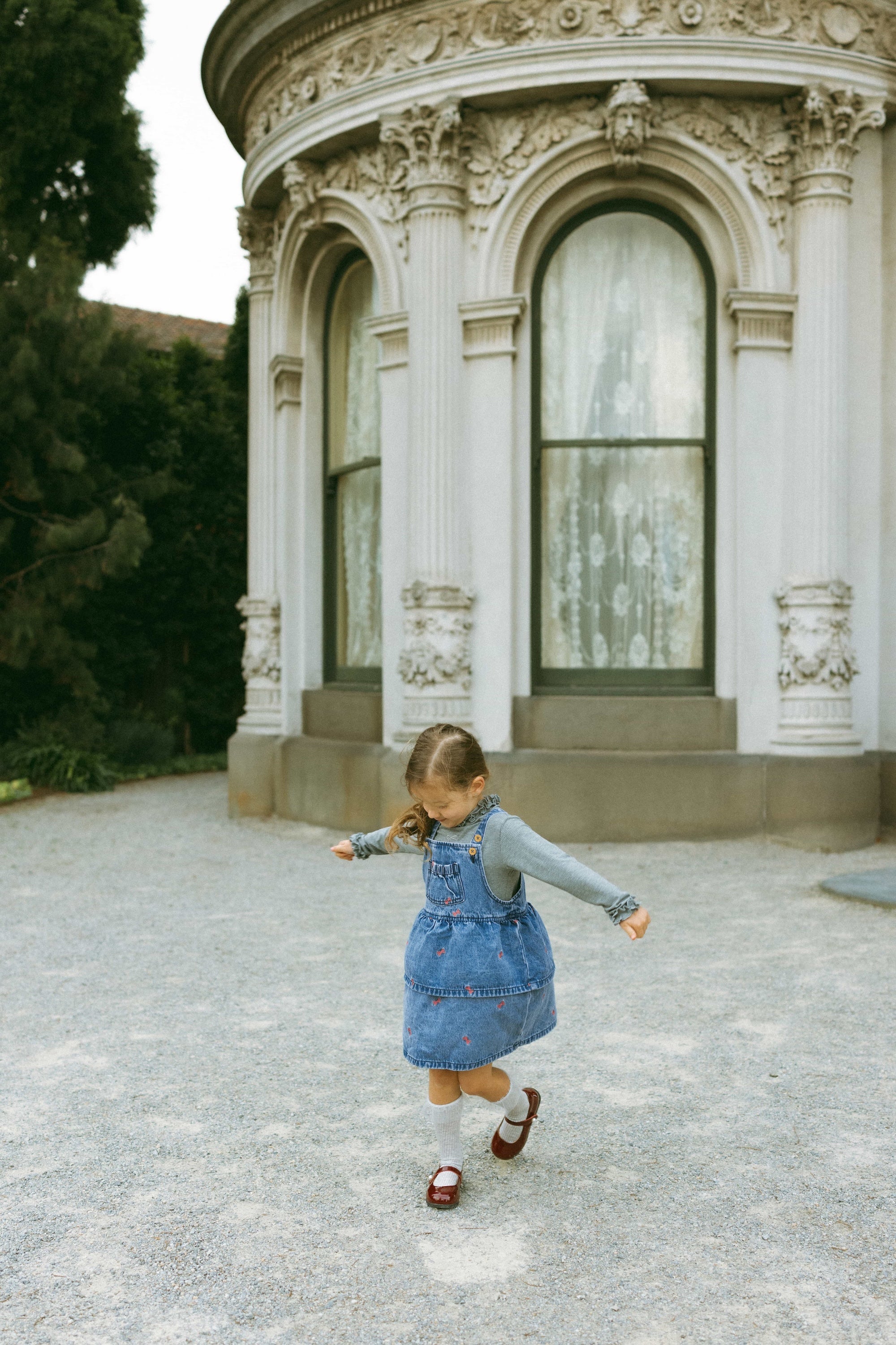 Bow Embroidered Denim Jumper Skirt Denim - Model