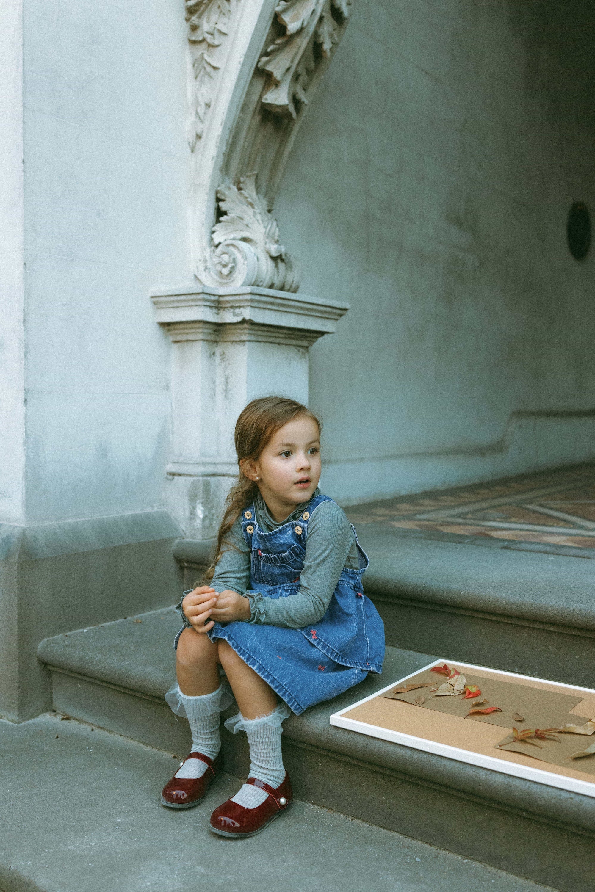 Bow Embroidered Denim Jumper Skirt Denim - Model