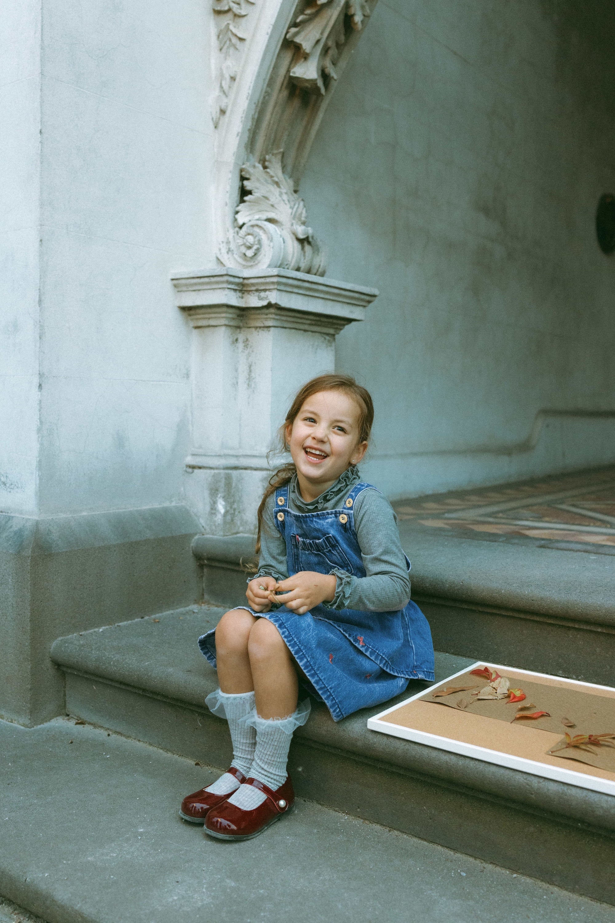 Bow Embroidered Denim Jumper Skirt Denim - Model