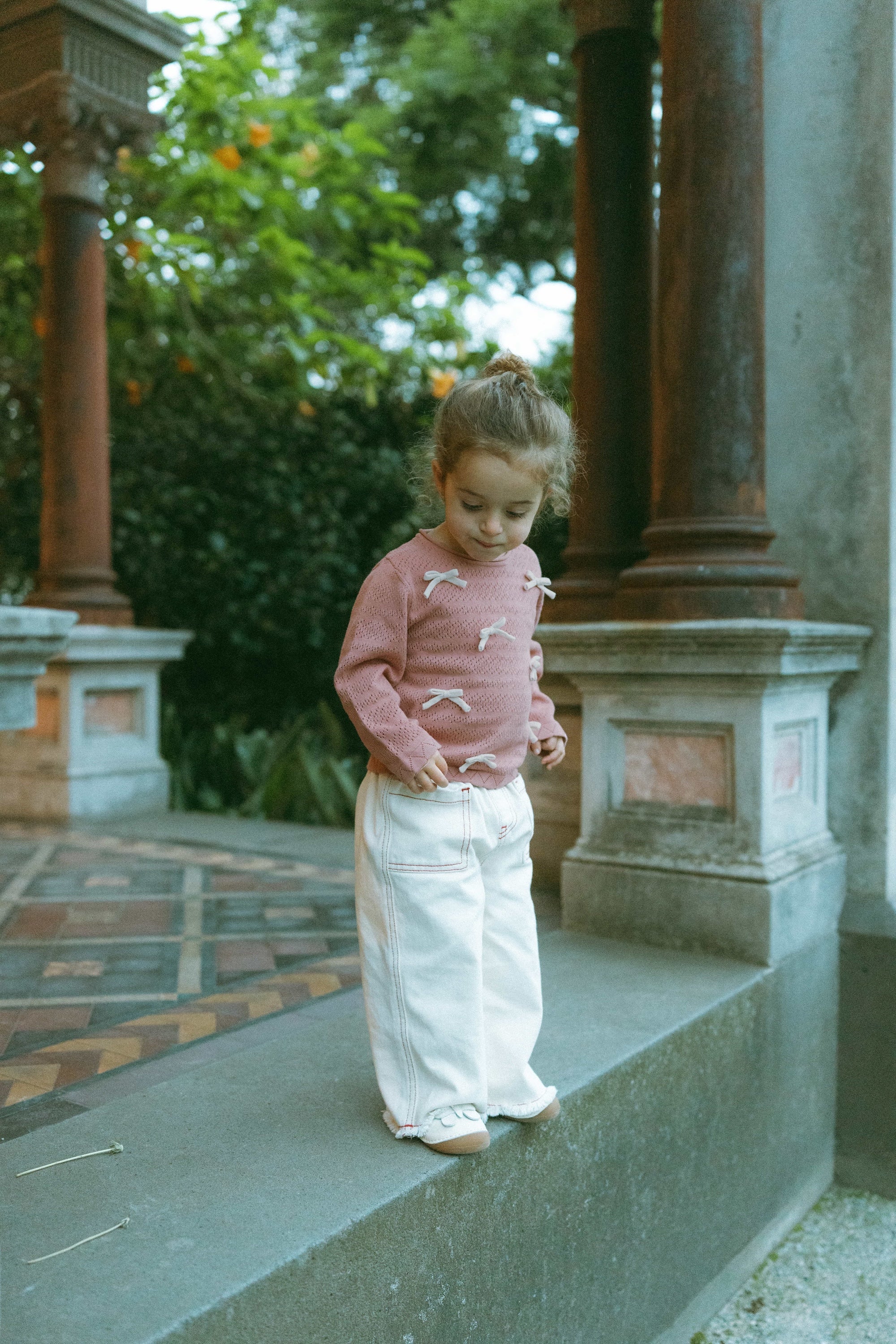 Bow Knit Top Rose Pink - Model