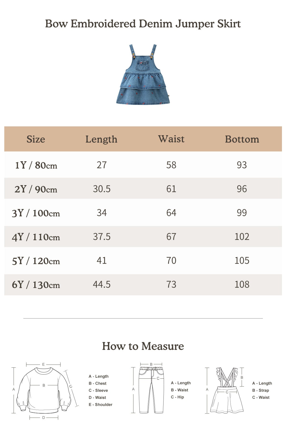 Bow Embroidered Denim Jumper Skirt Denim - Size Chart