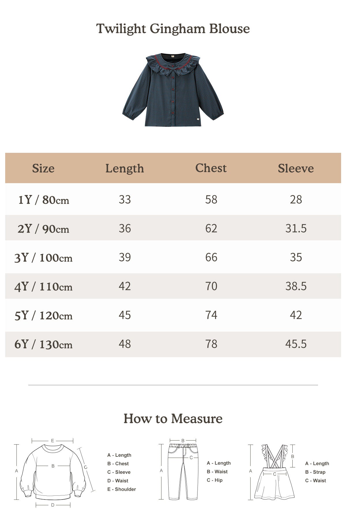 Twilight Gingham Blouse Navy - Size Chart
