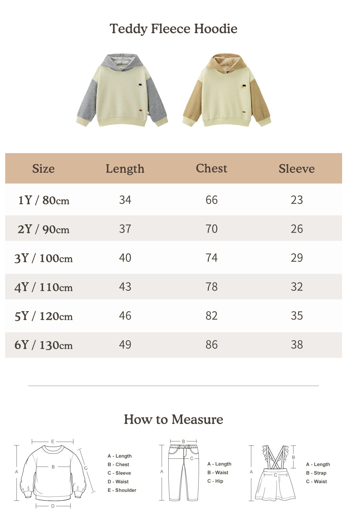 Teddy Fleece Hoodie Heather Grey - Size Chart