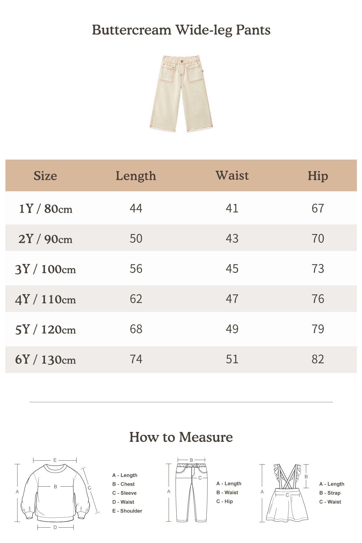 Buttercream Wide-leg Pants Cream - Size Chart