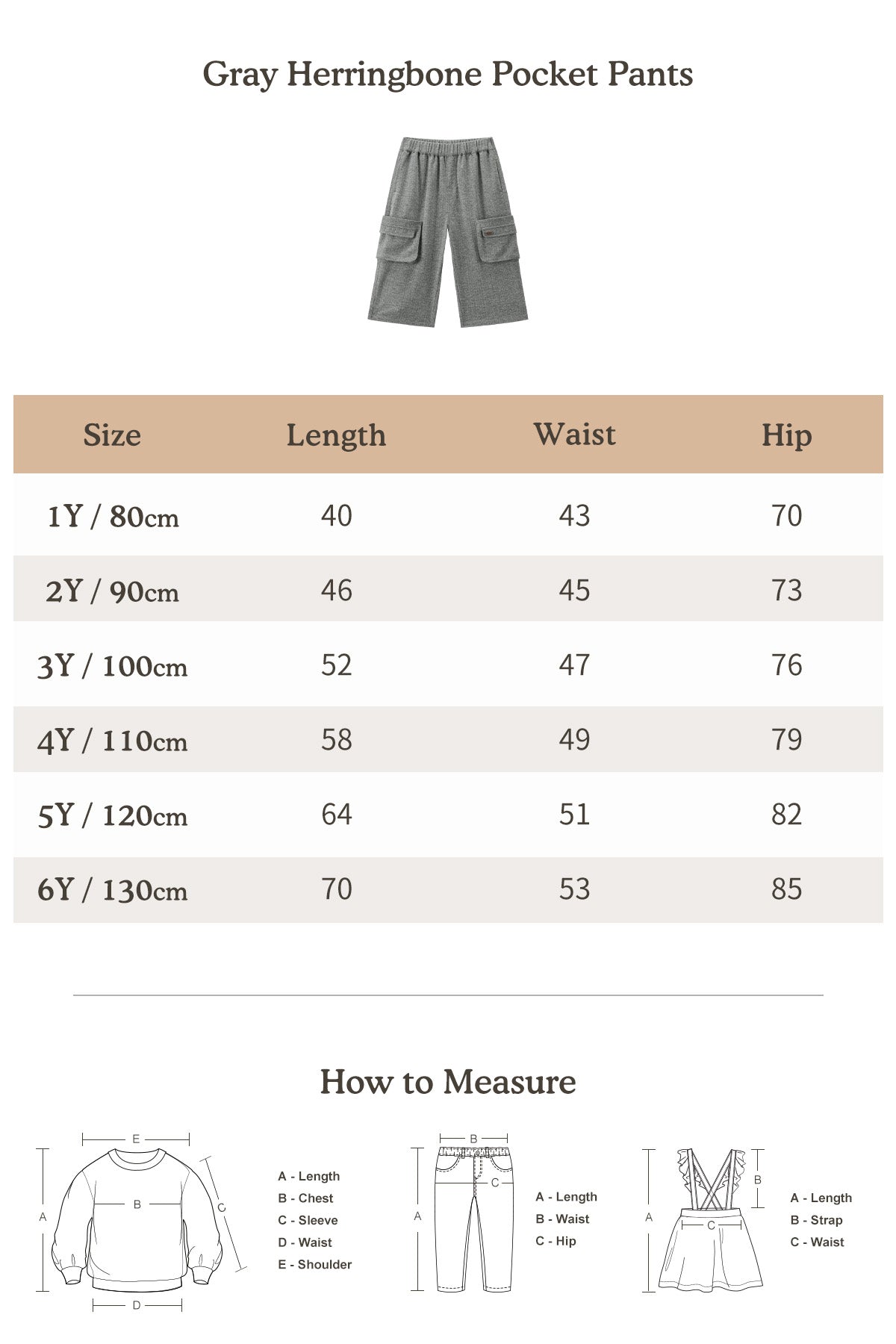 Gray Herringbone Pocket Pants Mid Gray - Size Chart