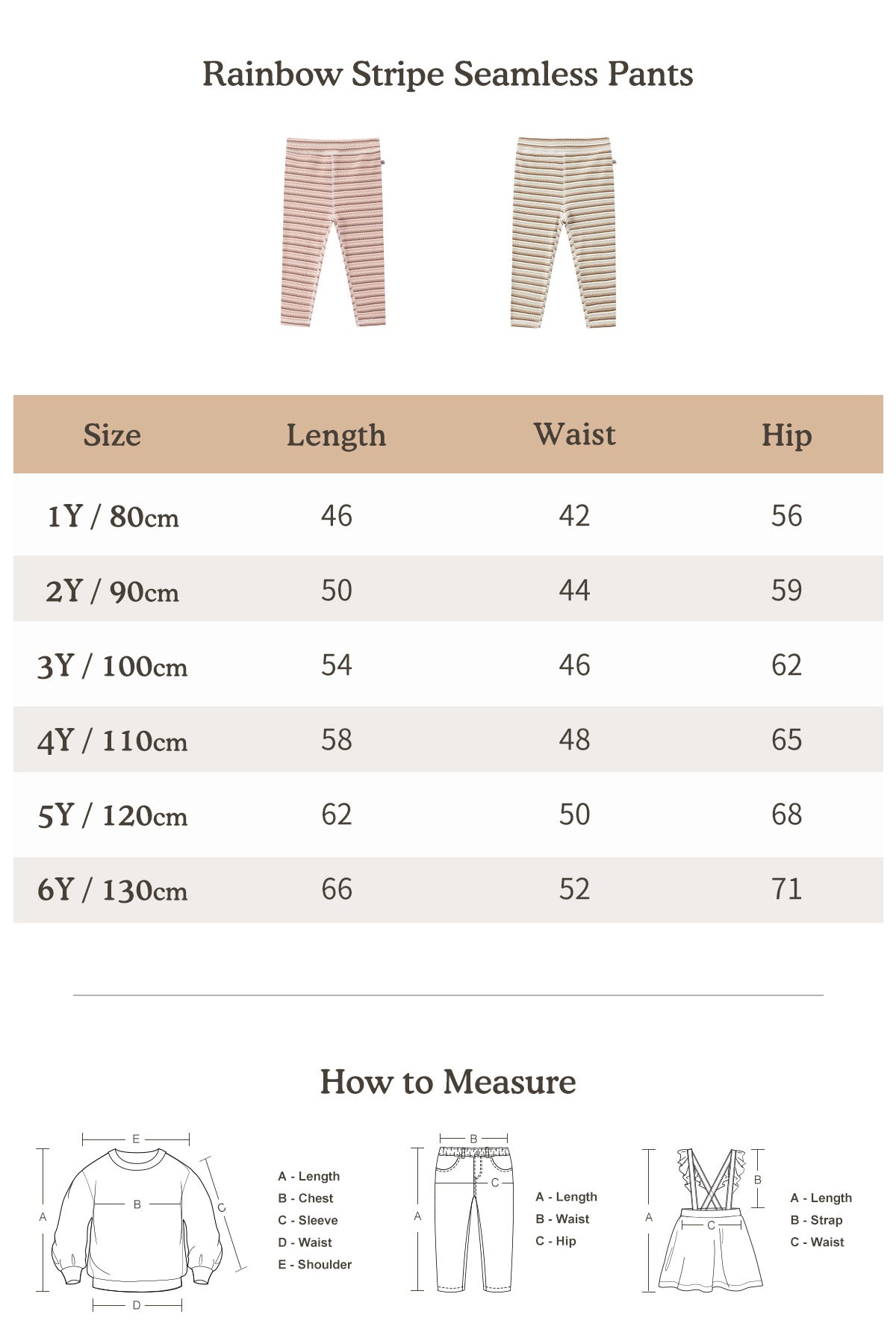 Rainbow Stripe Seamless Pants Apricot - Size Chart