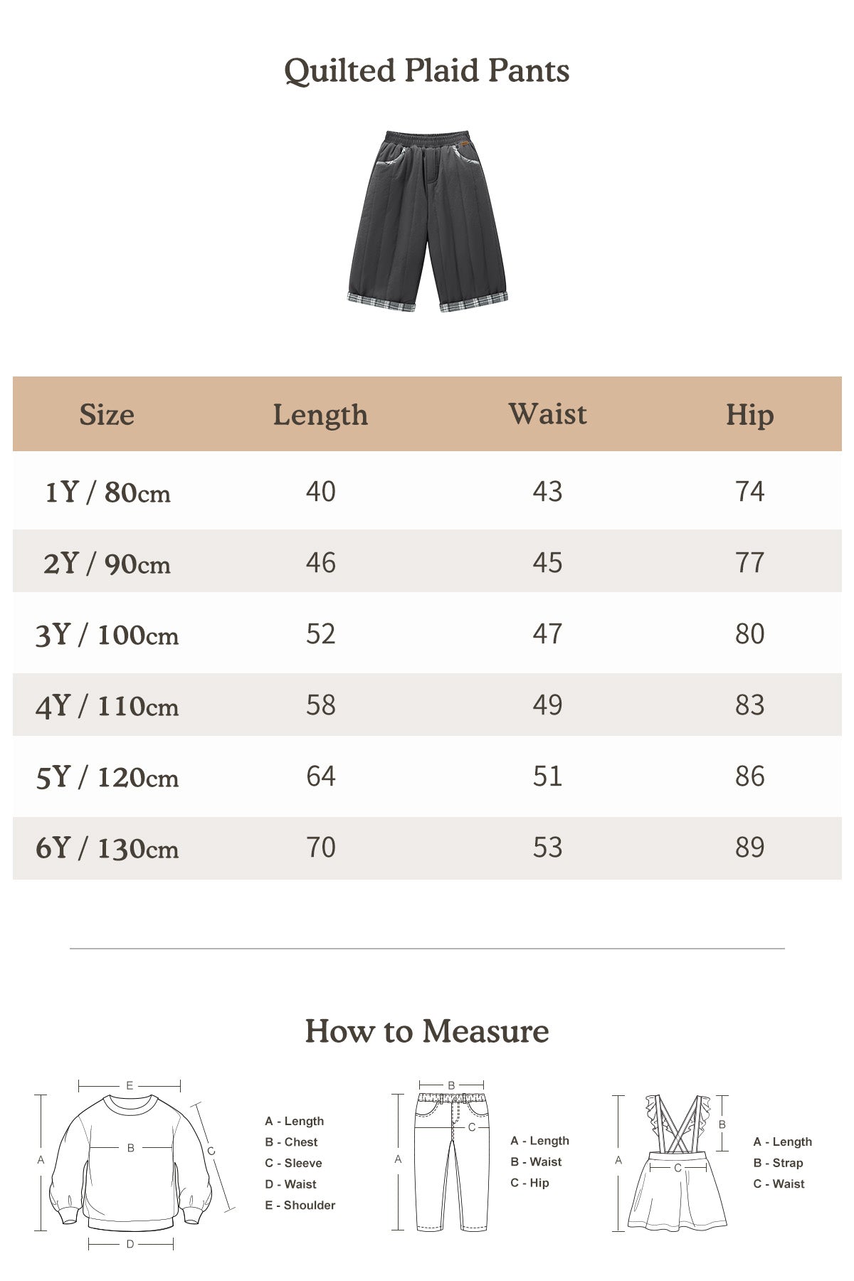 Quilted Plaid Pants Slate Grey - Size Chart