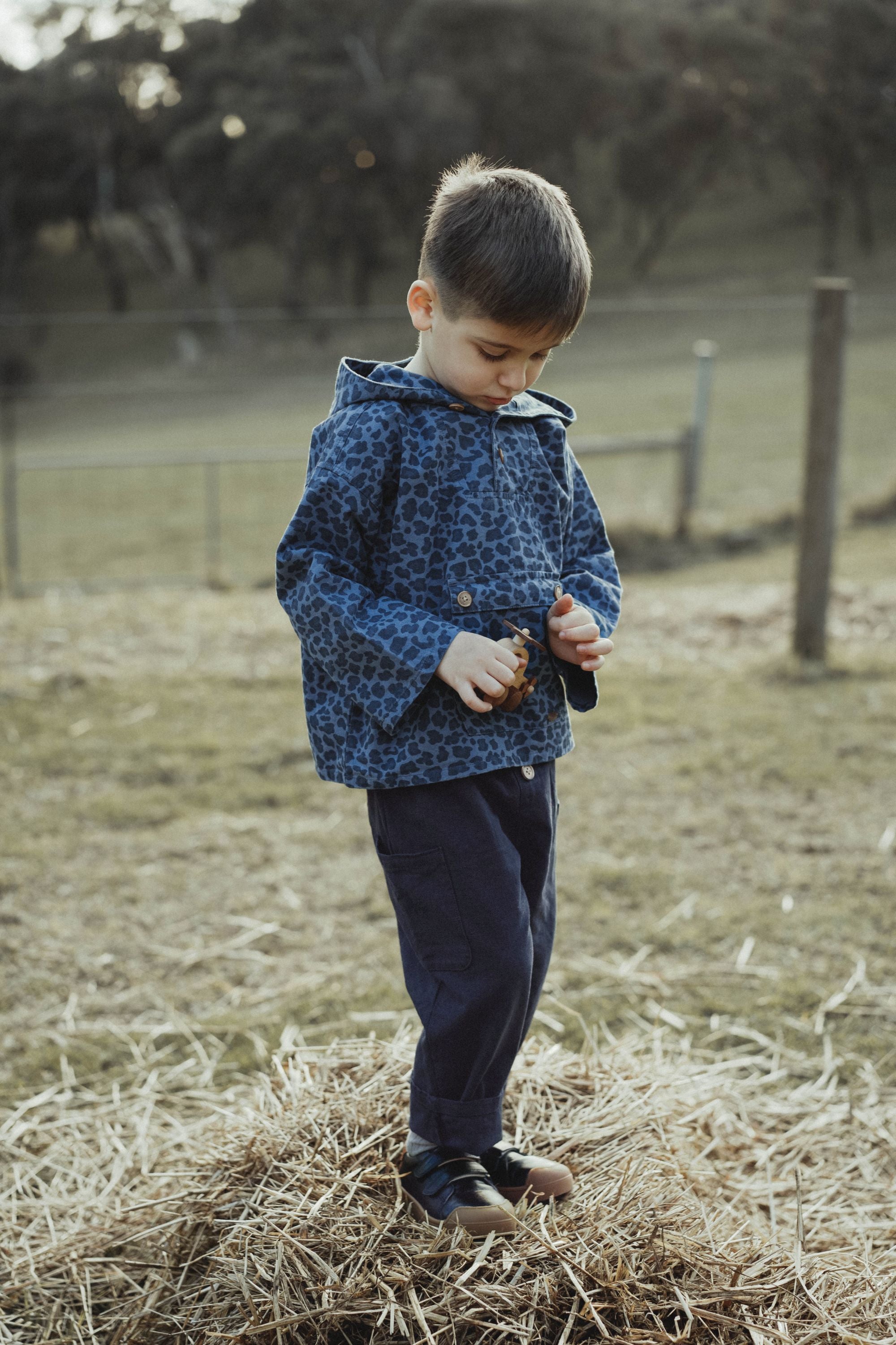 Leopard Print Hoodie Jacket Navy Blue - Main Image
