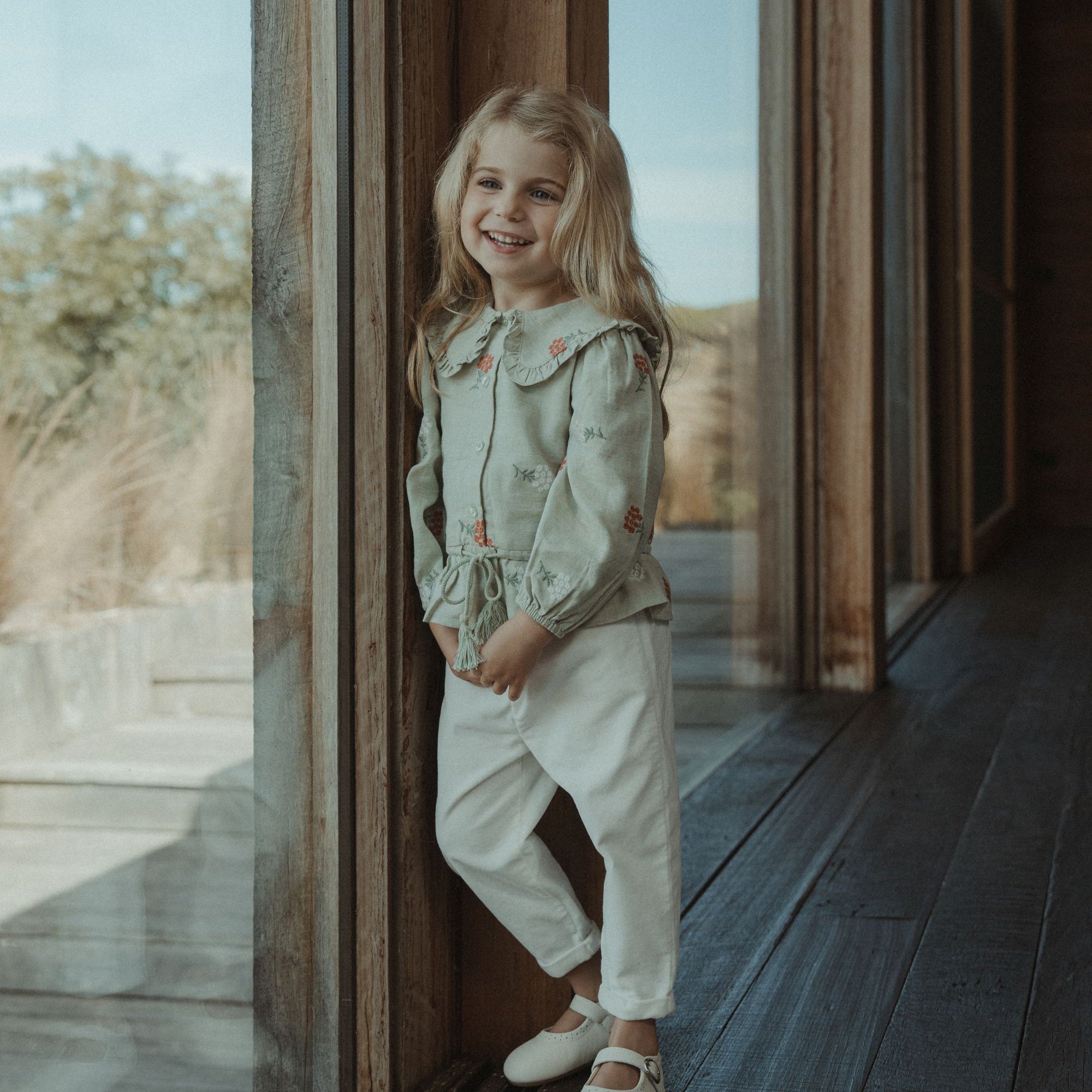 wirrawirra organic newborn outfit long sleeve embroidered blouse pale green 24 Spring Blouses Girls New Arrivals Shirts
